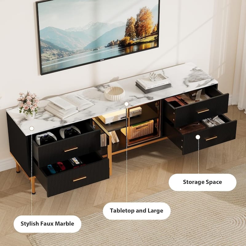 Modern Entertainment Center LED Lighted TV Stand for Living Room 55-75" TVs - N/A