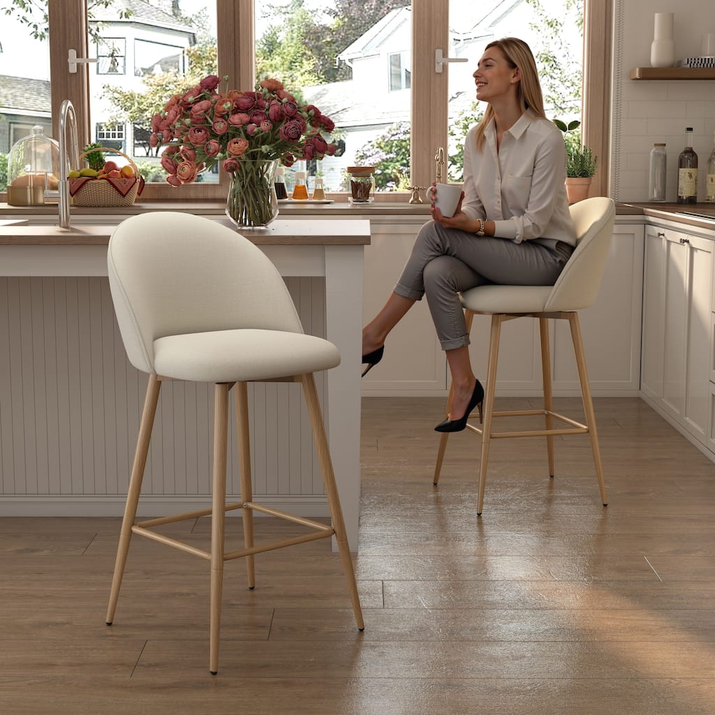 Homy Casa Set of 2 Upholstered Counter Stools with Curved Back and Metal Legs for Kitchen Islands,Breakfast Bars - N/A