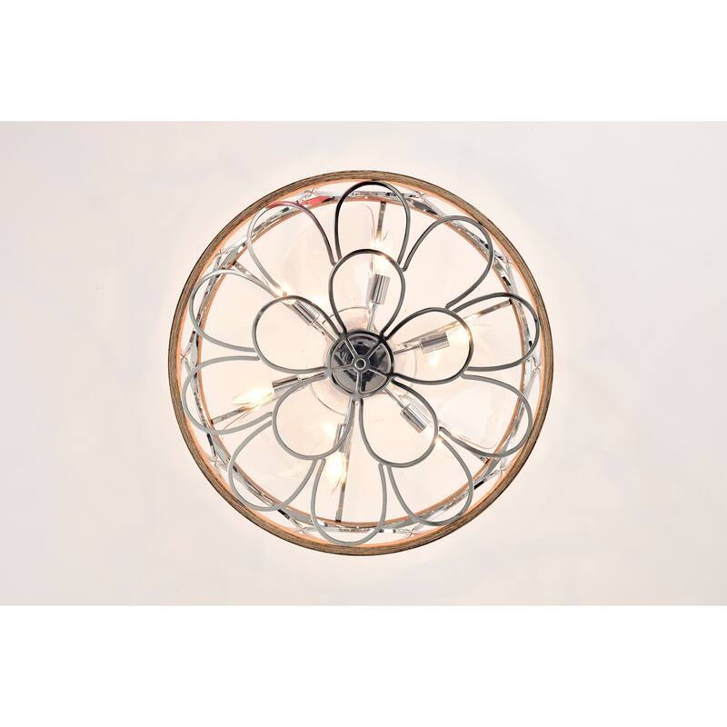 Ofelia 24-inch Chrome and Faux Wood 6 Lights 3 Blades Lighted Ceiling Fan with Remote