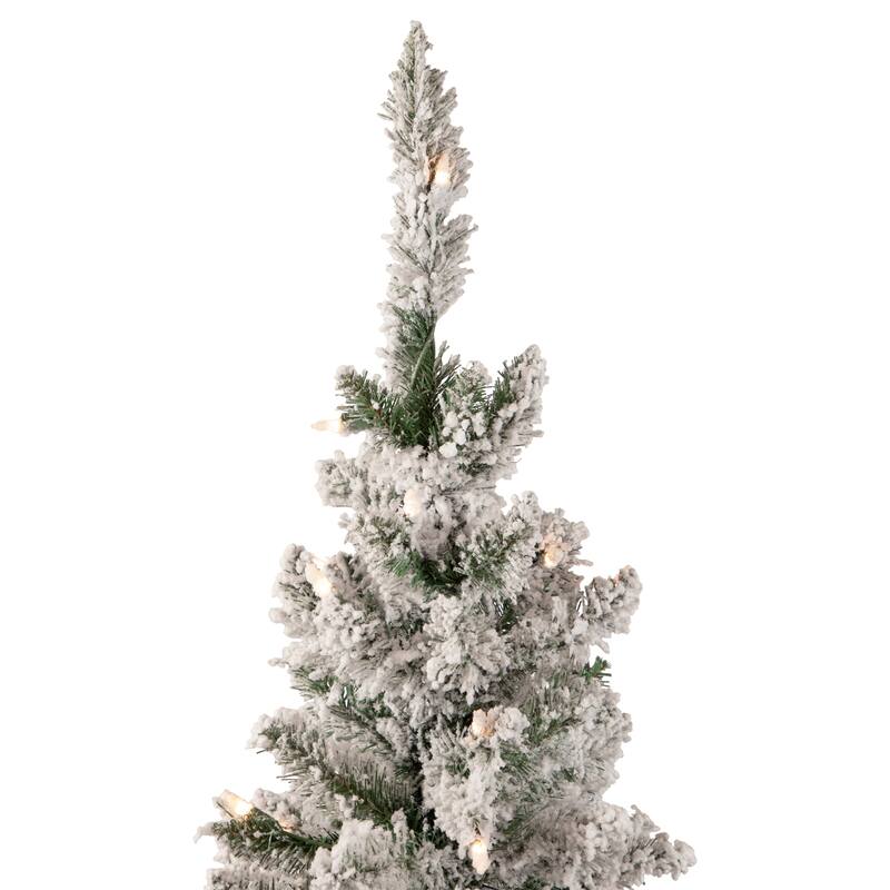 4' Pre-Lit Flocked Pine Slim Artificial Christmas Tree Clear Lights