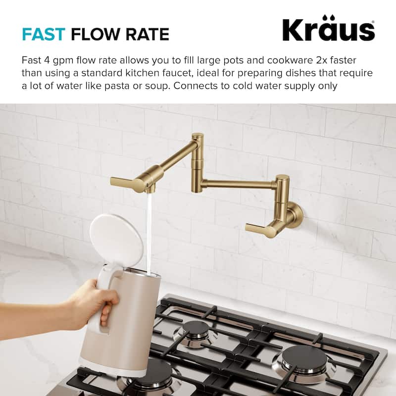 KRAUS Oletto Wall Mount Pot Filler Kitchen Faucet with Retractable Arm