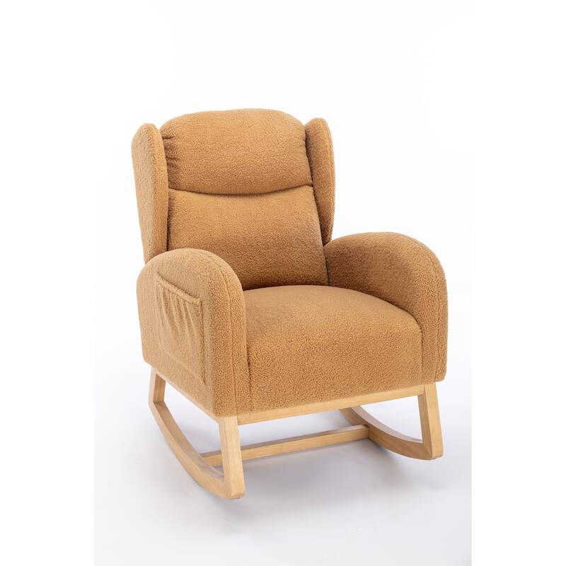 Khaki Modern 38" High Back Upholstered Rocking Chair with Wood Legs and Packet