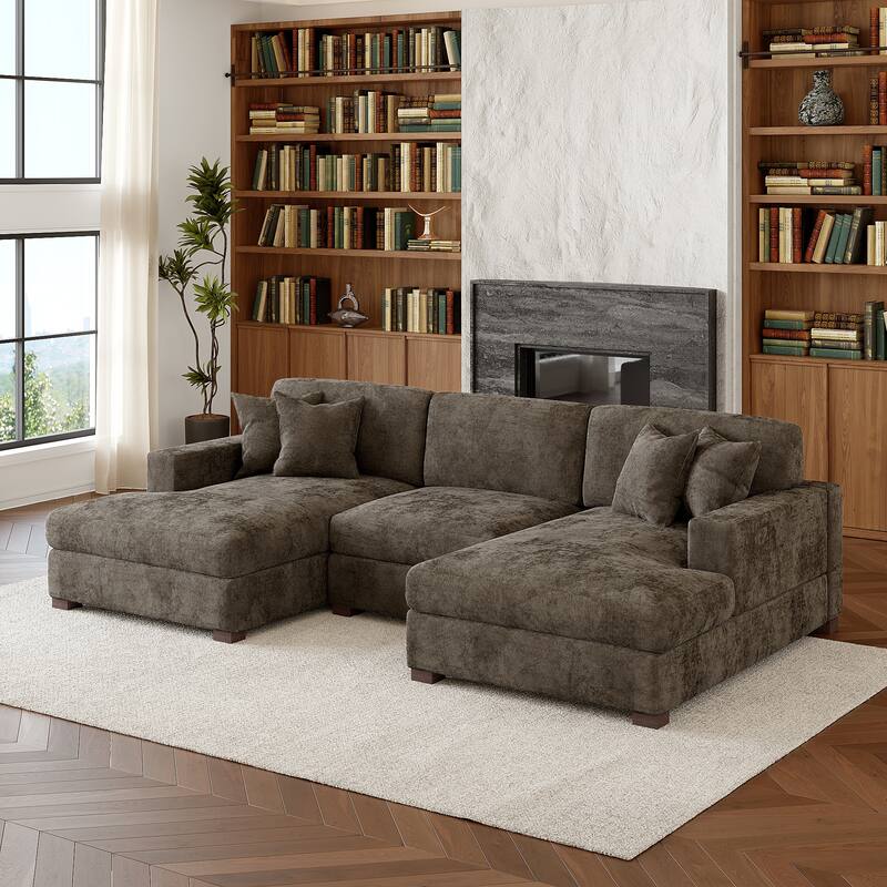 Oversized Chenille Modular Sectional Sofa With Deep Seat - Camel/2 chaise+1 Armless chair