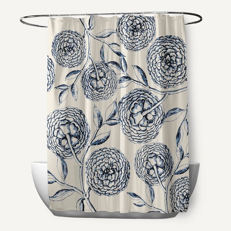 71 x 74-inch Antique Flowers Floral Print Shower Curtain - Blue