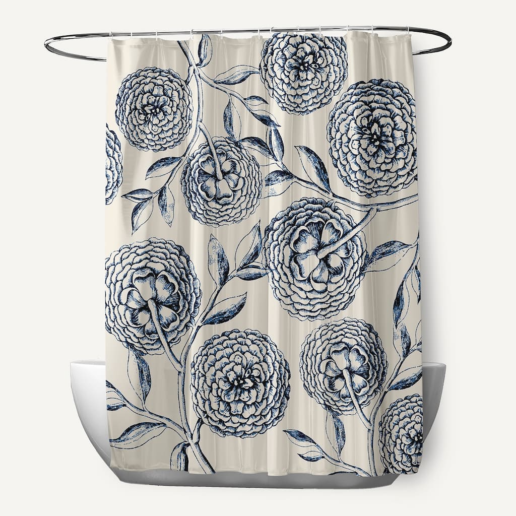 71 x 74-inch Antique Flowers Floral Print Shower Curtain