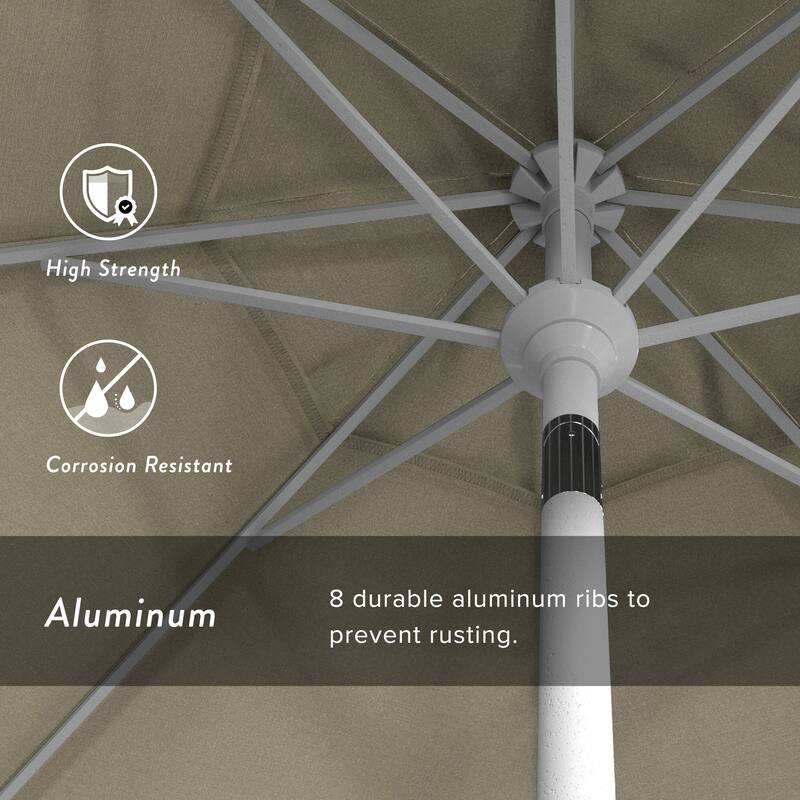 California Umbrella 7.5' Round Crank Lift Push Button Tilt White Aluminum Patio Umbrella Sunbrella