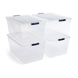 Rubbermaid Cleverstore Home Office Organization 30 Quart Latching Stackable  Plastic Storage Tote Container with Lid , Clear (12 Pack)