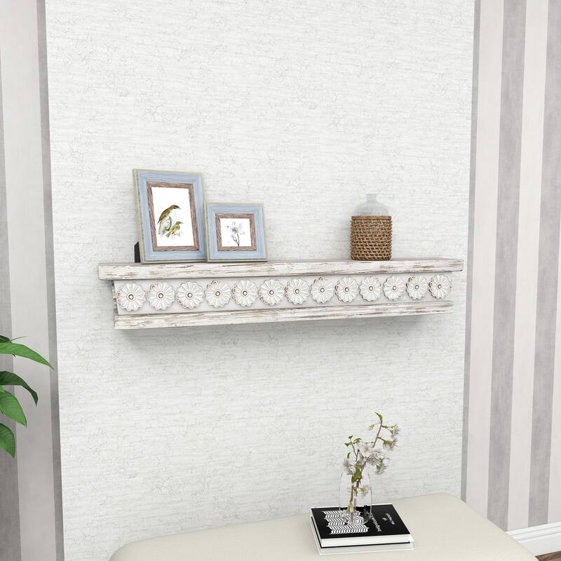 White Wood Distressed Vintage Farmhouse Wall Shelf 28" or 36"