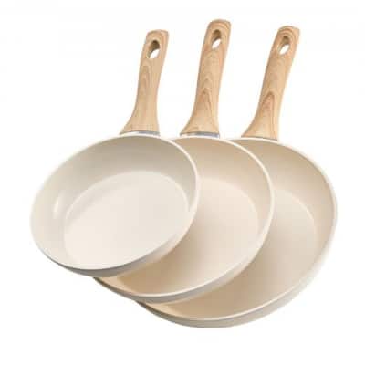 3-Piece Aluminum Frying Pan Set Nonstick Skillets Heat-Resistant Handles for All Stovetops - Large Pan Size: 19 x 11 x 3 in