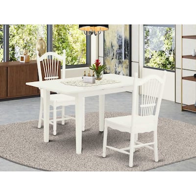 HomeStock 3-Piece Linen White Finish Rectangular Solid Wood Top With Butterfly Leaf Dining Table Set