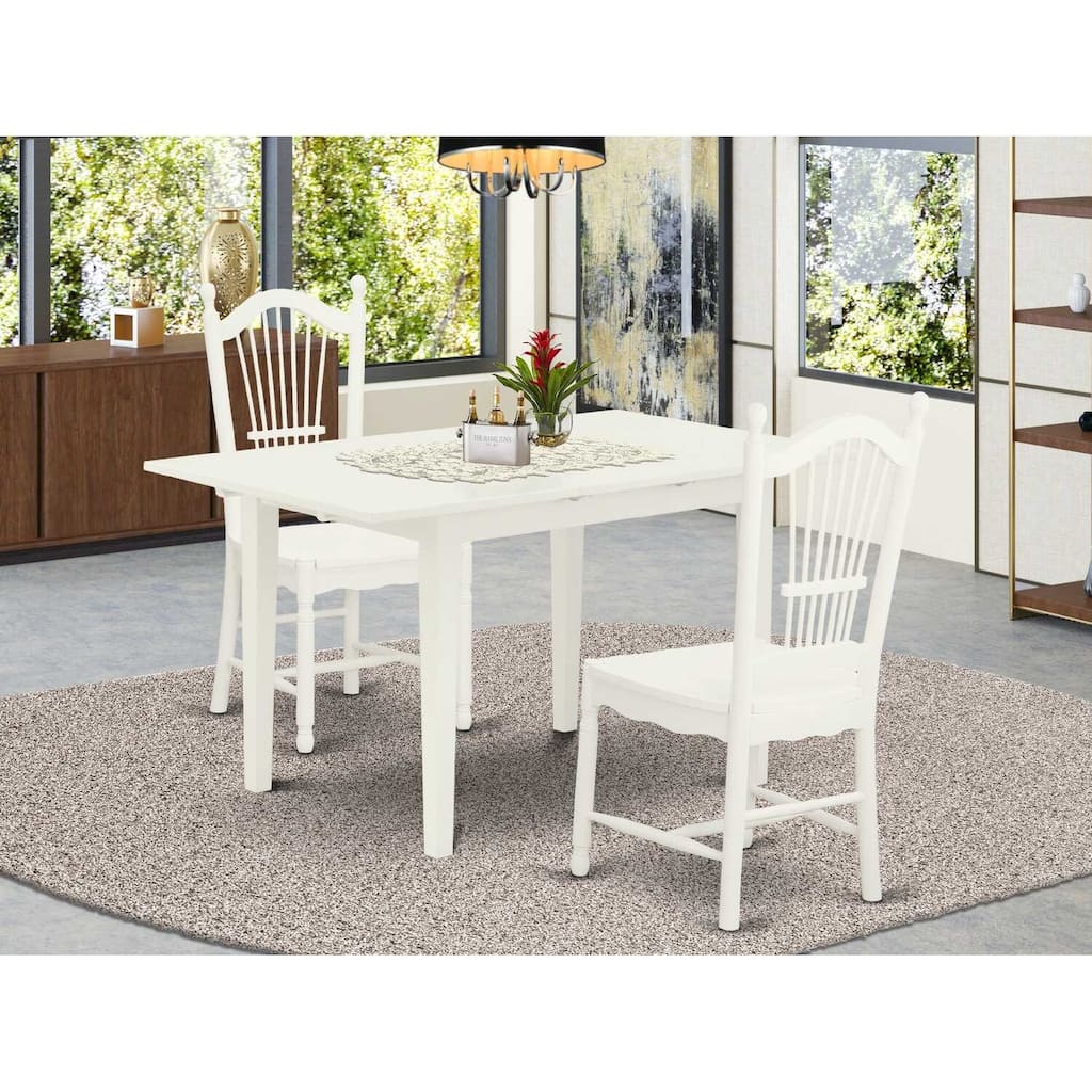 HomeStock 3-Piece Linen White Finish Rectangular Solid Wood Top With Butterfly Leaf Dining Table Set