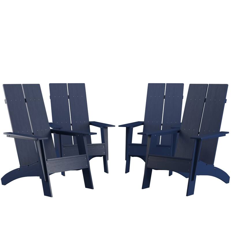 Modern Dual Slat Back Adirondack Style Chairs, Set of 4
