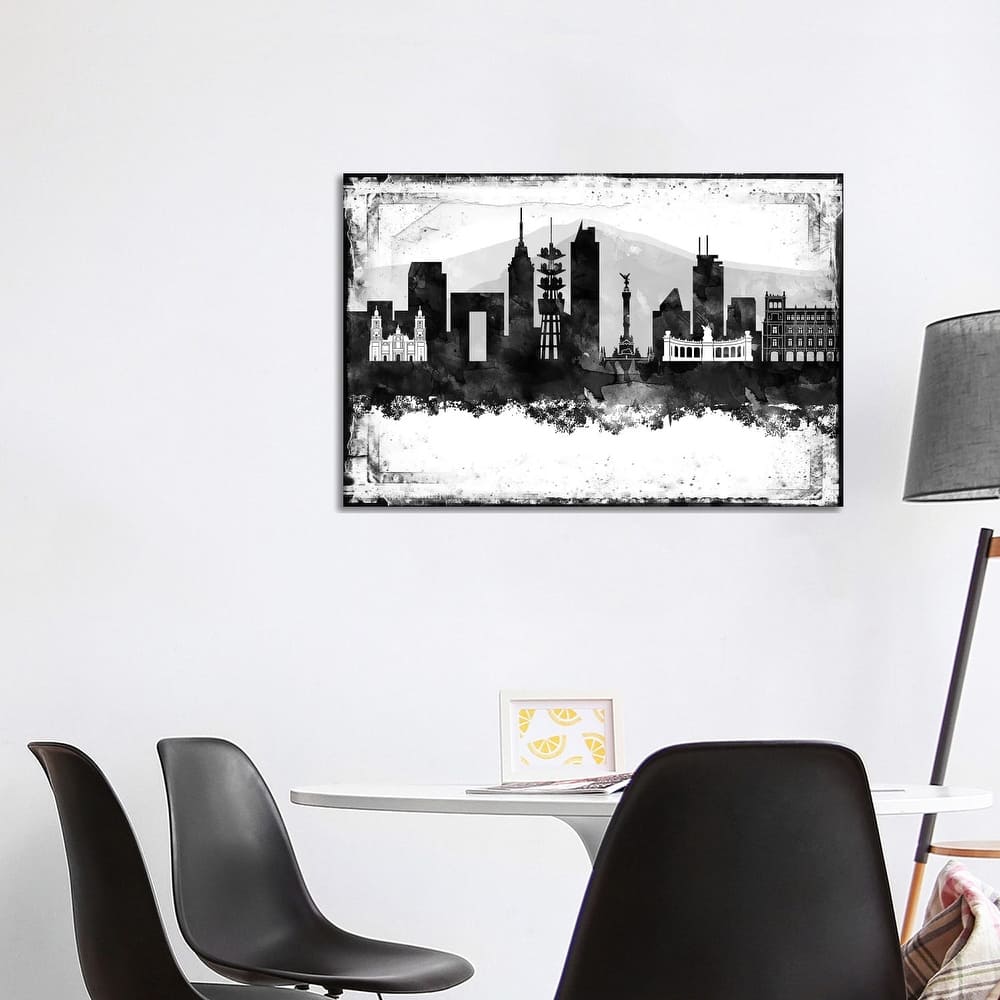 iCanvas "Mexico City Black And White Framed Skylines" by WallDecorAddict Canvas Print