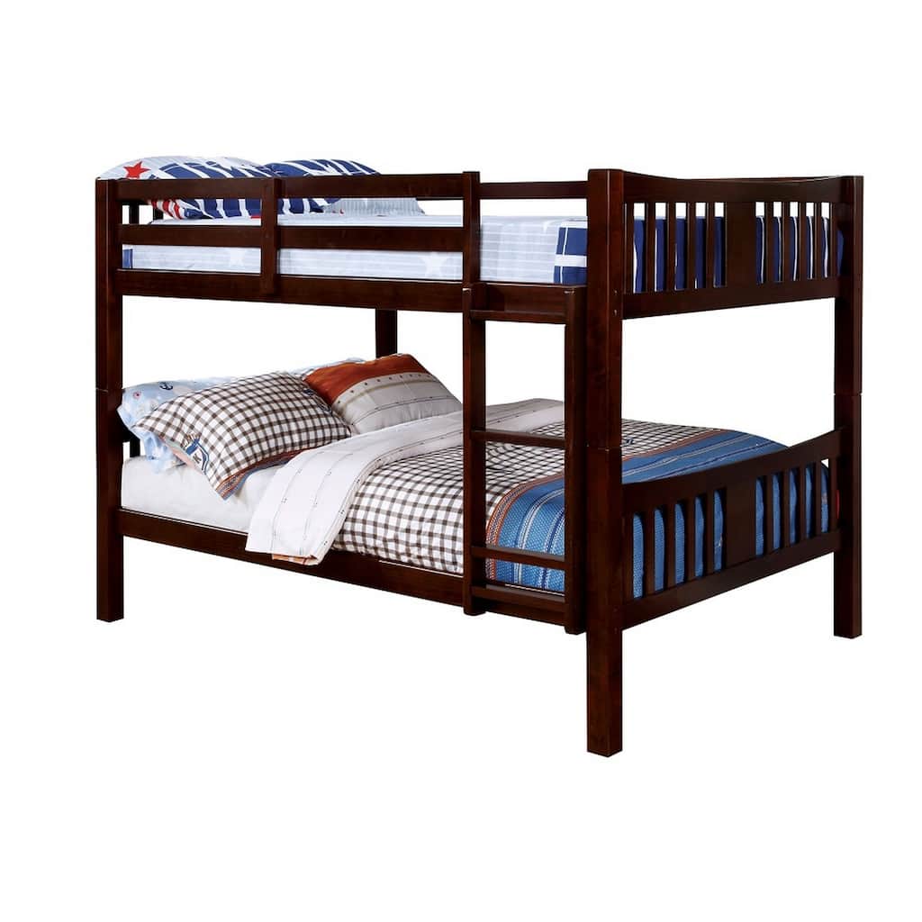 Slatted Full Over Full Bunk Bed with Attached Ladder, Walnut Brown