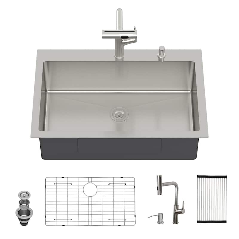 30" Drop-in Kitchen Sink Soap Dispenser 30x22x10 inch Single Bowl 16 Gauge Stainless Steel Topmount Kitchen Sink Basin
