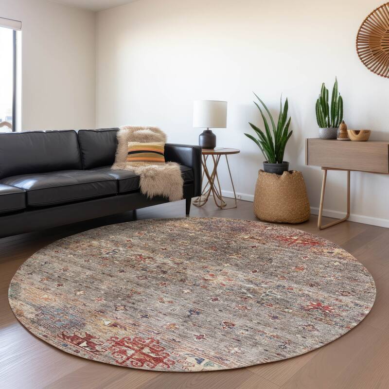 Machine Washable Indoor/ Outdoor Boho Moroccan Chantille Rug - Gray - 8' x 8'