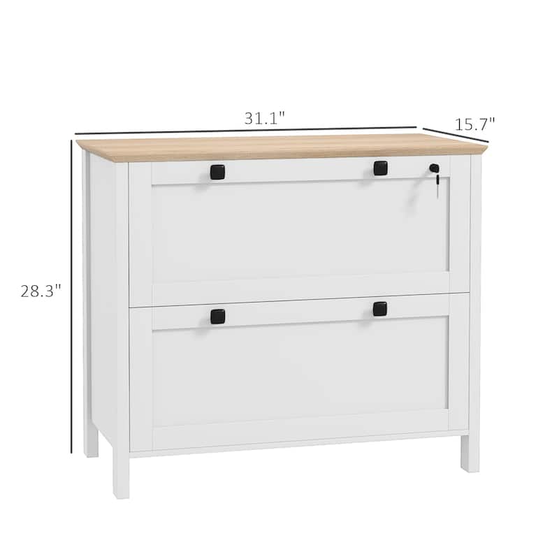 HOMCOM Lateral File Cabinet with 2 Drawers for Home Office, Filing Cabinet with Lock, Adjustable Hanging Bar for Letter, A4