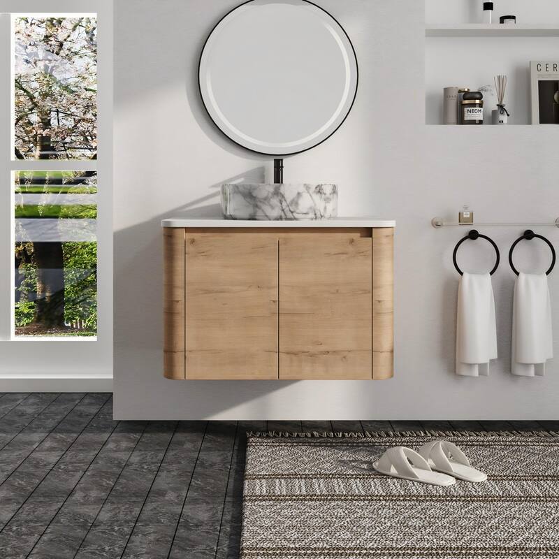 Malwee 24"/30" Floating Bathroom Vanity, Wall Mounted Bathroom Vanity with Ceramic Sink and Soft Close Door