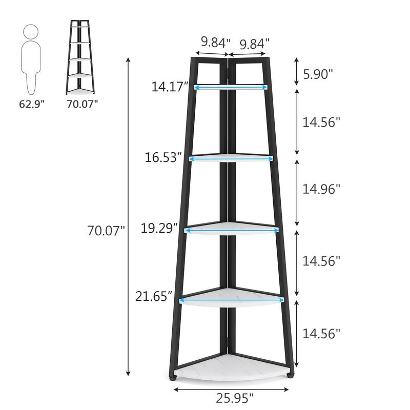 5 Tier Corner Ladder Shelf, Display Bookcase Storage Shelves for Living Room