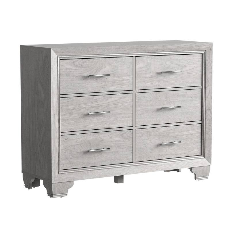 Wood Dresser for Bedroom, 6 Drawer Double Dresser with Metal Handles