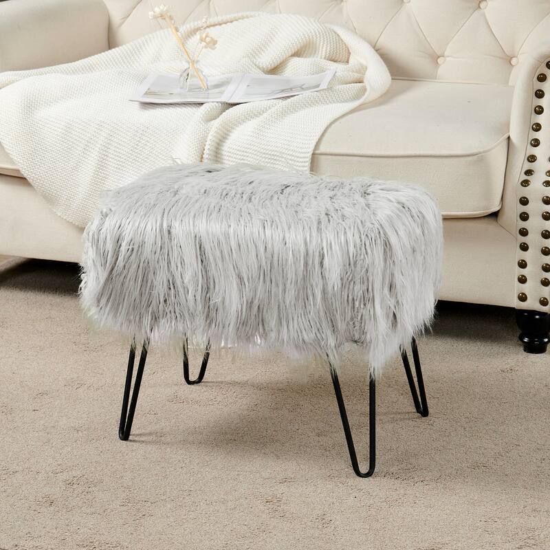 Mongolian Fauxfur Ottoman
