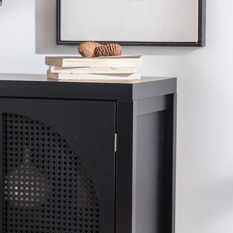 Black Accent Cabinet with Doors, Rattan Sideboard Buffet Cabinets with Storage,29 Inch Narrow Credenzas Storage Cabinet