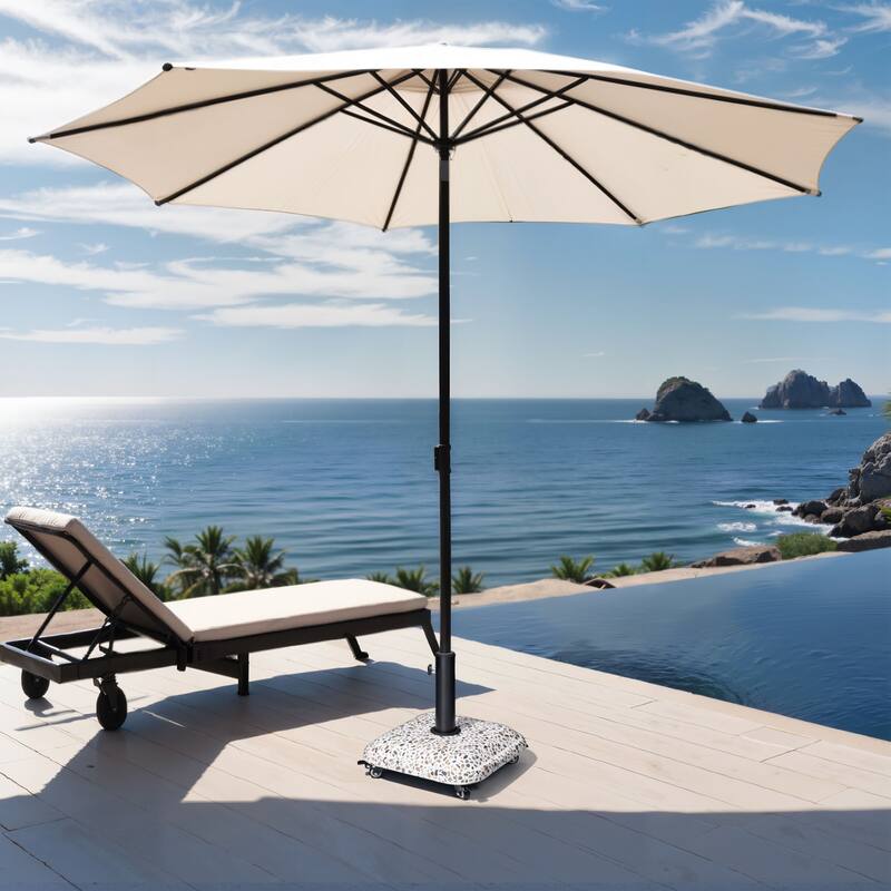 Pellebant Outdoor Patio Square Umbrella Base Concrete-Cobble Finish Swivel Wheels