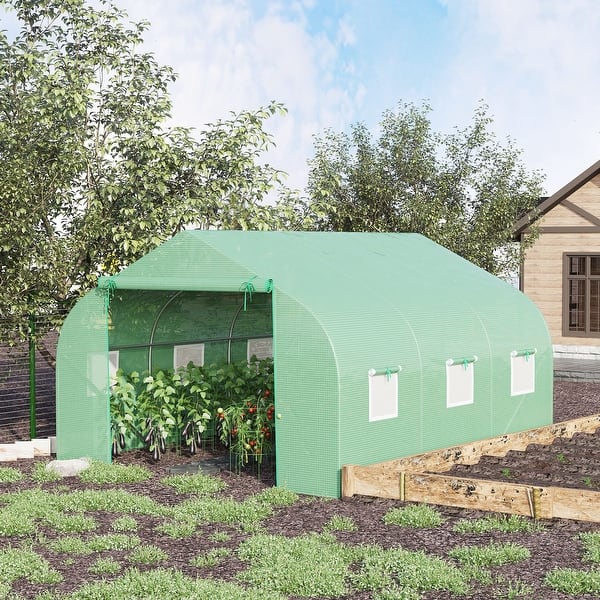 slide 2 of 18, Outsunny 11.5' x 10' x 6.5' Outdoor Walk-In Greenhouse w/ Zippered Door Permanent - Plastic/Metal