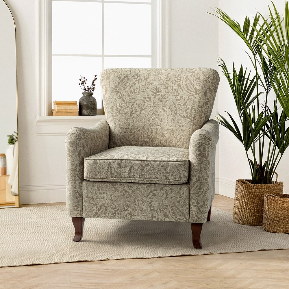 Samouel Modern Floral Upholstered Armchair with Solid Wood Legs and Ergonomic Wingback Design by HULALA HOME