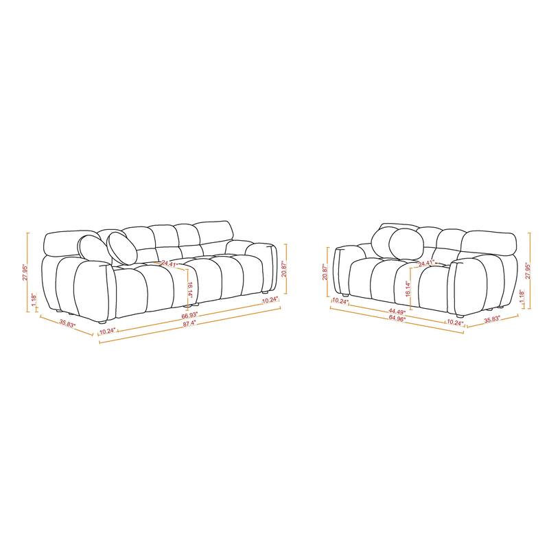 2-Pieces Boucle 5-Seat Sofa Set (3-Seater + Loveseat) with Marshmallow Cushions & Ergonomic Design