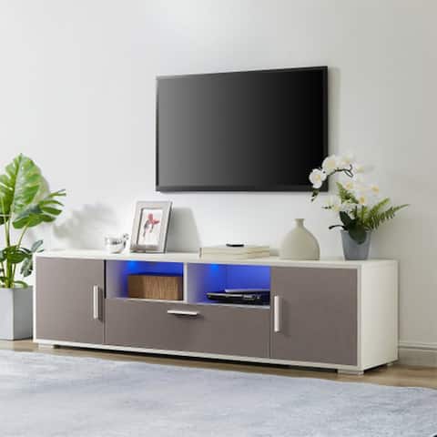 WHITE+GRAY morden TV Stand with LED Lights high glossy front TV Cabinet