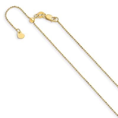 Curata 14k Yellow Gold 22" 1mm Beaded Adjustable Chain Necklace (Lobster)