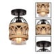 preview thumbnail 4 of 3, Farmhouse light bulb glass metal rattan dining Room black ceiling light - N/A