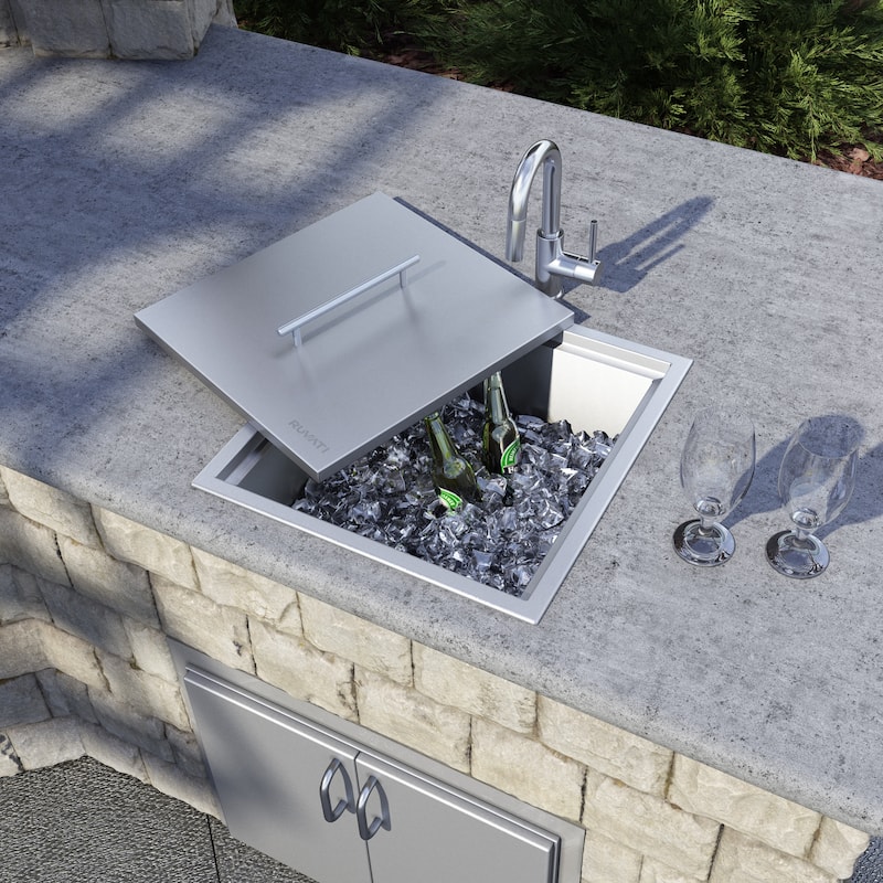 Ruvati Insulated Ice Chest Sink 21 x 20 inch Outdoor BBQ Marine Grade T-316 Topmount Stainless Steel - 21" x 20" - 21" x 20"