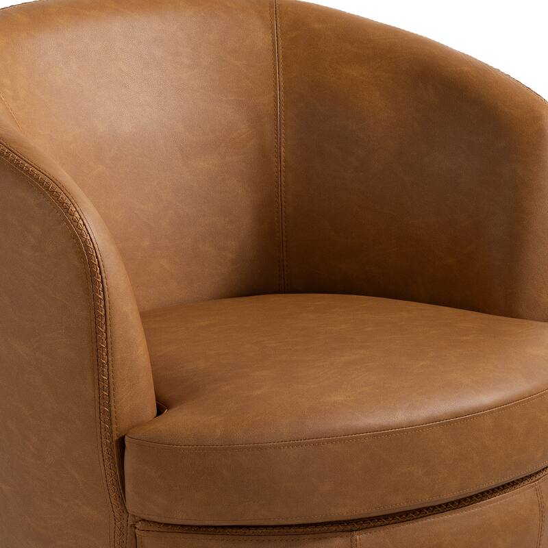 Modern Upholstery Barrel Swivel Chair Faux Leather