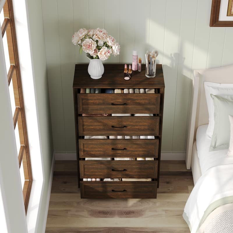 Farmhouse 5 Drawers Dresser 46.5" Tall Chest of Drawers White/Brown
