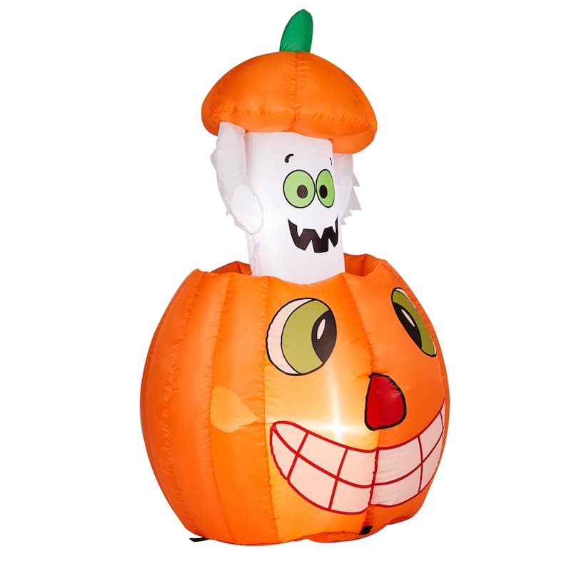 2.8FT Inflatable Pumpkin Ghost with LED Lights and Halloween Lawn Yard Decorations for Outdoor Use - 2.8 ft