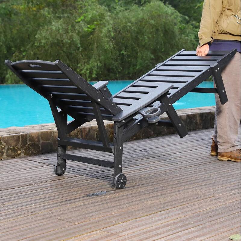 HDPE Chaise Lounge Chair Outdoor, Pool Lounge Chairs with 4-Position Adjustable Backrest, Supports Up to 400 LBS