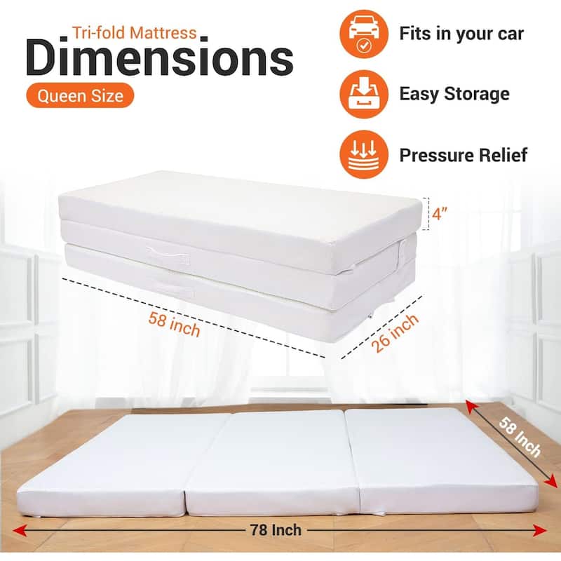 Cheer Collection Tri-fold 4-inch Folding Futon Mattress - Queen