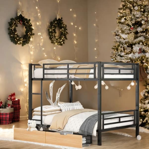 slide 2 of 12, Metal Full Size Convertible Bunk Bed with 2 Drawers, Black Black