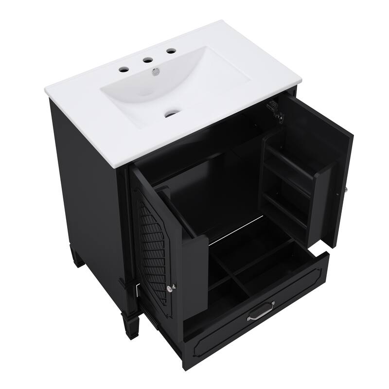 60" Bathroom Vanity with Double Ceramic Sink Combo Set, 2 Free Standing Cabinet with Soft-closing Door Organizers, 2 Drawers