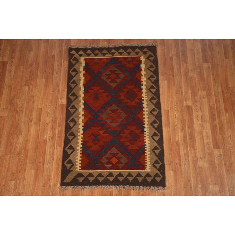 Reversible Kilim Oriental Area Rug Hand-woven Geometric Wool Carpet - 3'3" x 5'2"