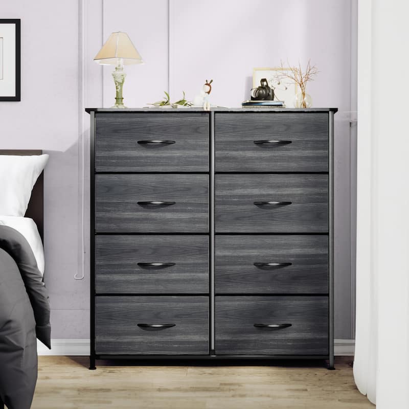 Modern 4/8/10-drawer Bedroom Fabric Dresser Storage Tower with Wood Top - Black Wood - 8-drawer