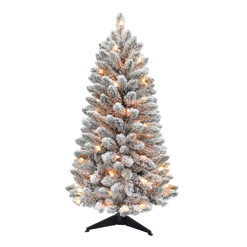 Puleo International 4 ft. Pre-Lit Flocked Carson Pine Artificial Christmas Tree - 4 Foot - Green