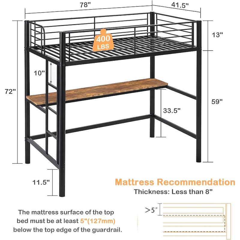 Javlergo Twin Bunk Bed with Desk Reversible Ladder Space Saving Twin loft Bed with Stairs and Full Length guardrail