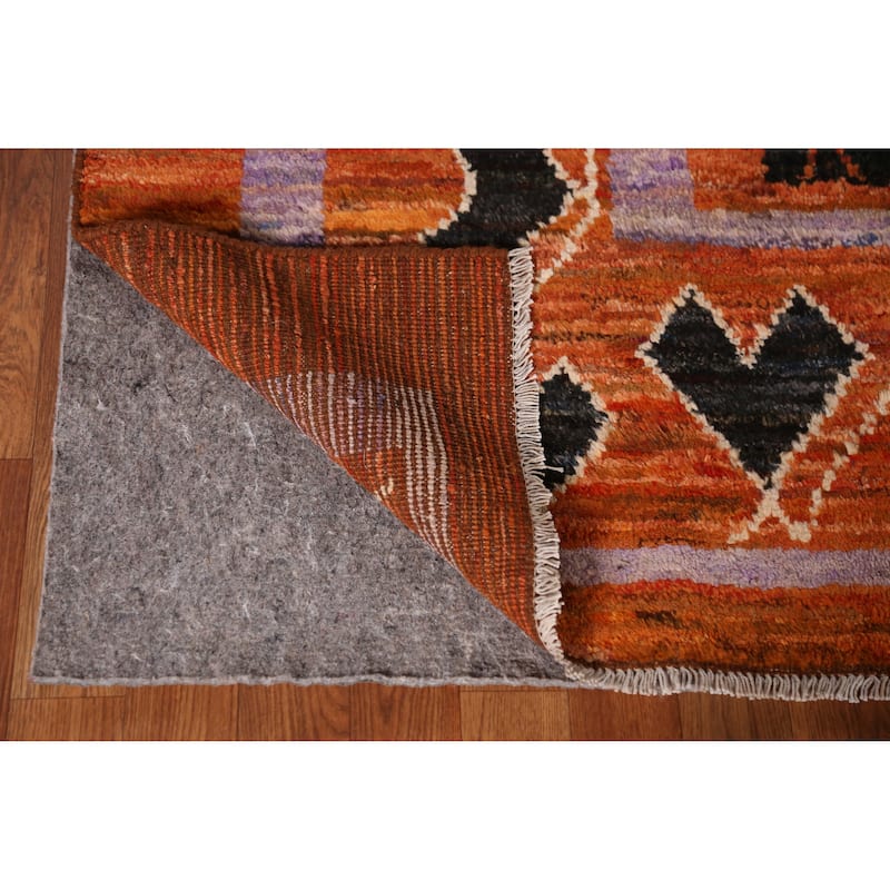 Orange Tribal Geometric Moroccan Oriental Rug Hand-Knotted Wool Carpet - 8'9" x 9'11"