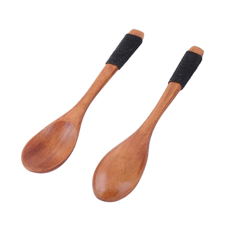 Kitchen Cooking Wood Salt Candy Sauce Peper Holder Spoon 15cm Length 3pcs - Brown