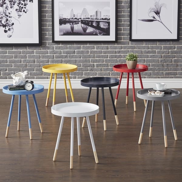 slide 2 of 32, Marcella Paint-Dipped Round Tray-Top Side Table by iNSPIRE Q Modern