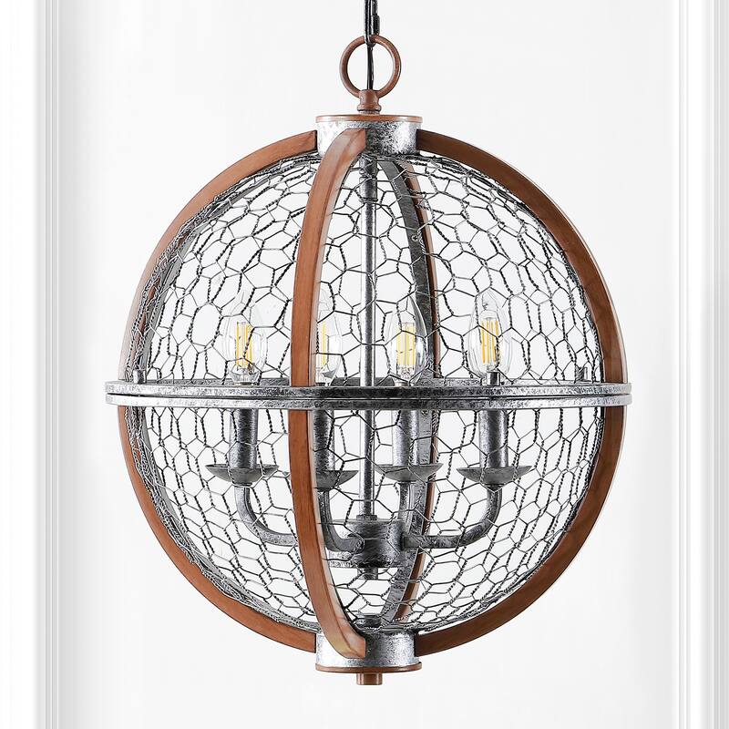 Paysan 16" 4-Light Adjustable Iron Rustic Industrial LED Pendant, Brown/Silver by JONATHAN Y