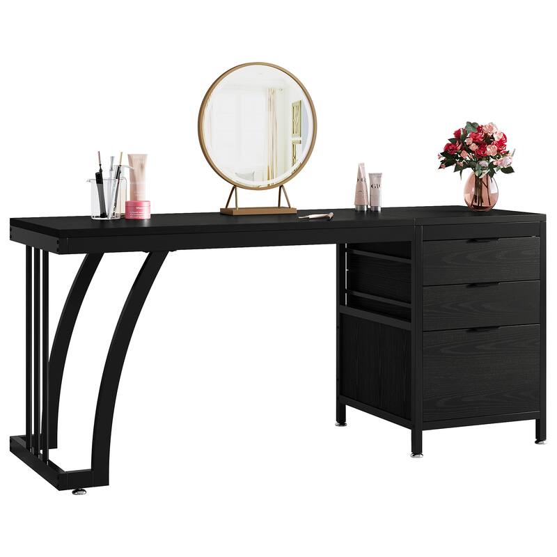Vanity Desk with 3 Drawers, 59-Inch Large Dressing Table with Reversible Drawers, Chic Makeup Desk for Women Girls